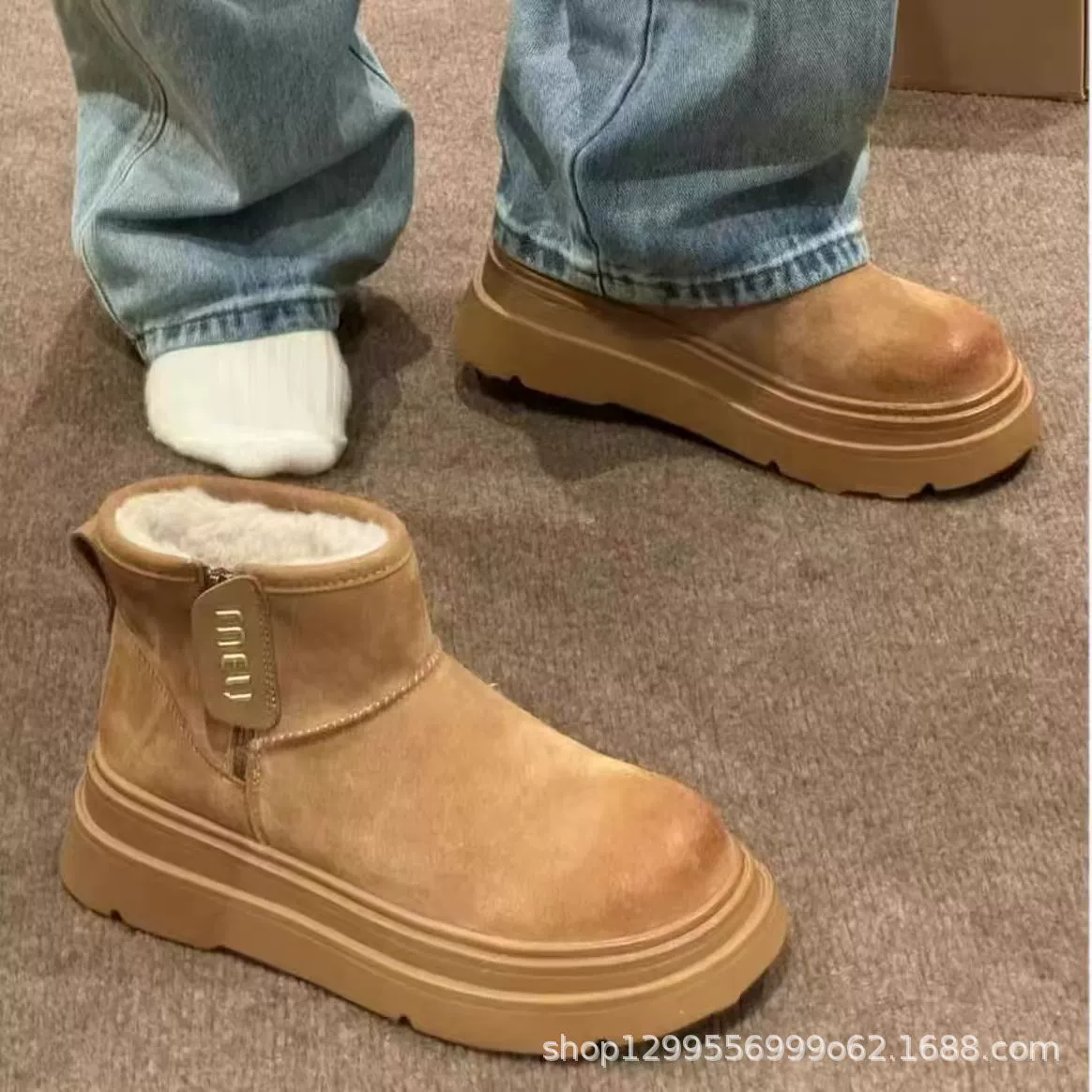 Winter low platform boots, warm low ankle boots, platform sole, sizes 35–40