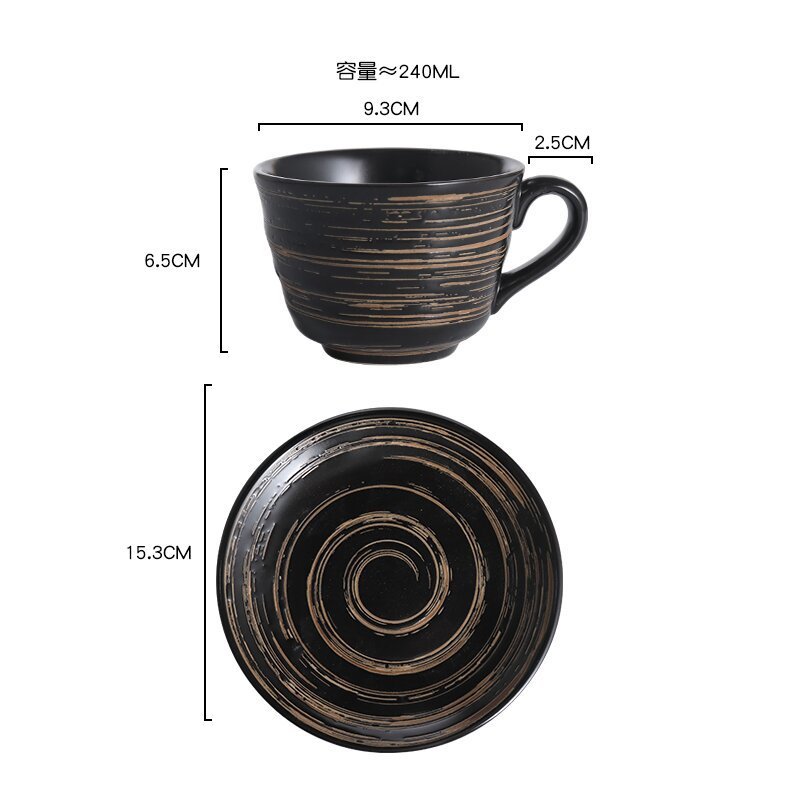 国境を越えたレトロなレリーフねじセラミックマグカップ手描きコーヒーカップ高颜値カップ皿セット昼寝カップ|undefined