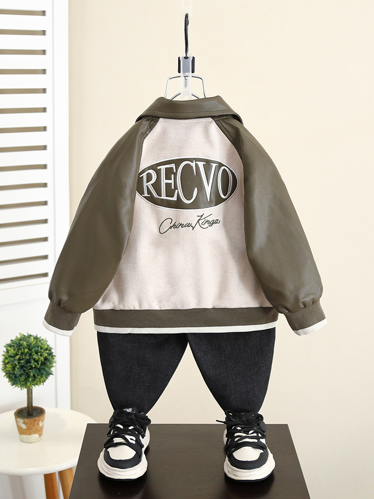 5993 Chaqueta de cuero de la calle frita de otoño para niños 2024 Primavera y otoño Nuevo estilo Chaquetas de otoño para bebés geniales y guapos Chaqueta coreana