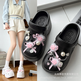 Cute ballet style thick-soled hole shoes women's outer wear 2024 Summer new closed toe sandals increased non-slip slippers