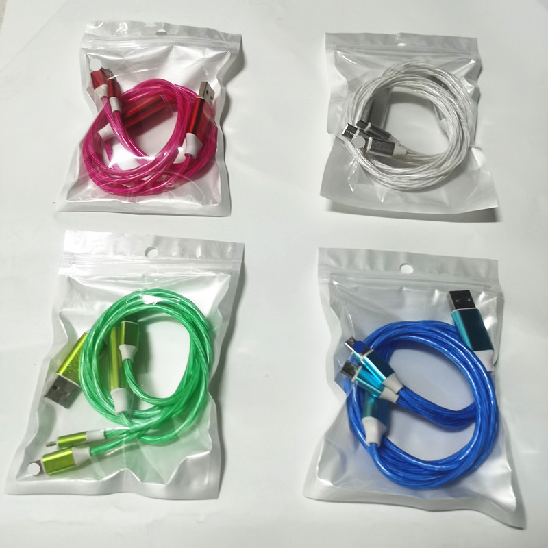 Üç Çıkışlı Akan Işık Veri Kablosu - Apple, Android, USB TypeC Telefonlara Uygun Hızlı Şarj 3'ü 1 Arada Akan Işık Led Kablous