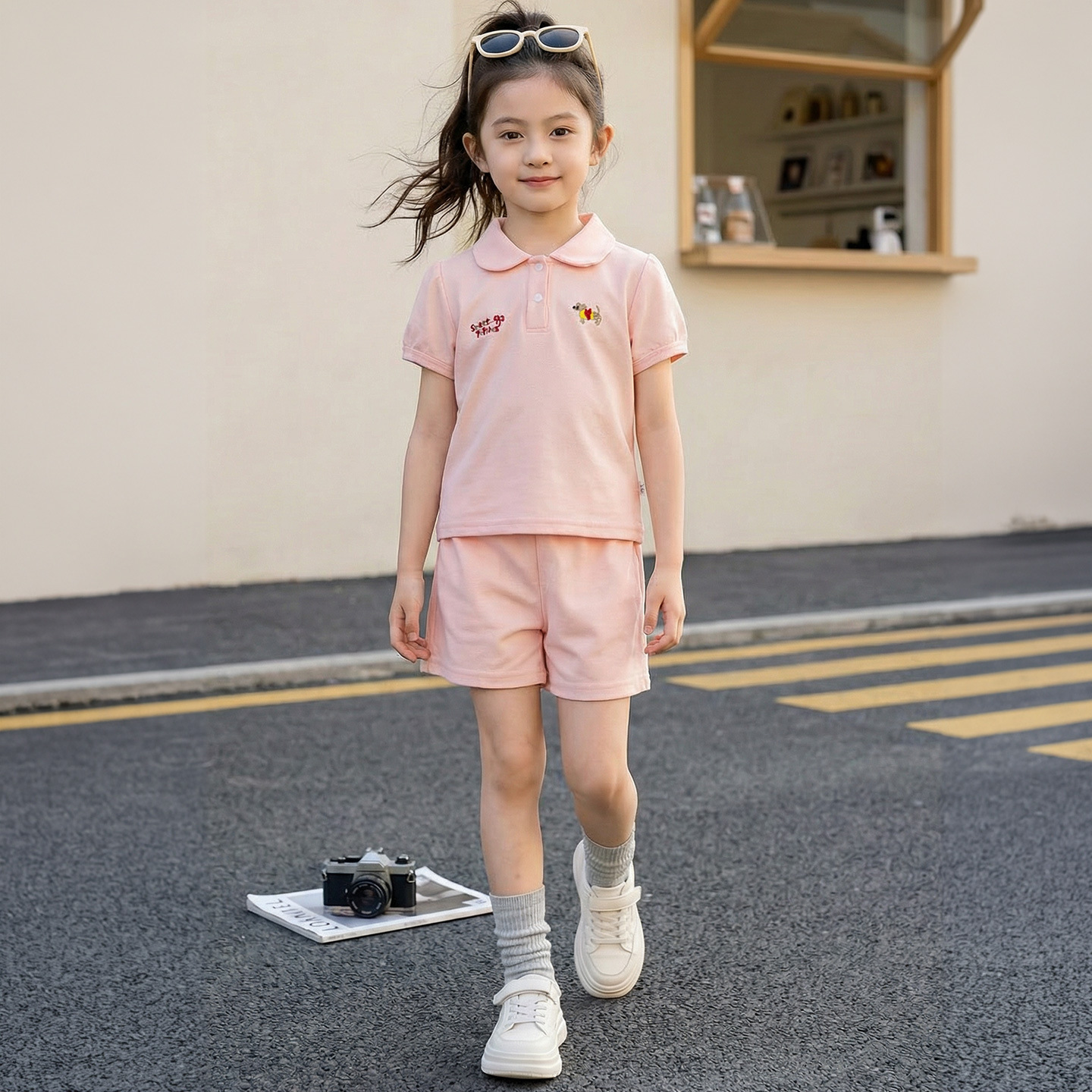 Niñas mangas cortas traje de verano nueva camiseta al por mayor ropa de niños extranjera camiseta polo niñas bordadas ropa de verano para niños