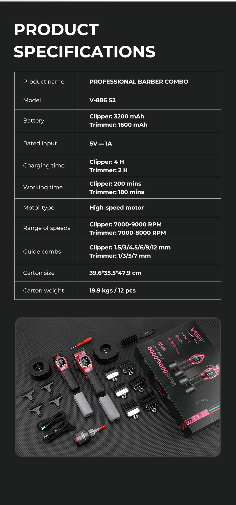 Professional Electric Hair Clipper Set With Charging Base_voghion.com