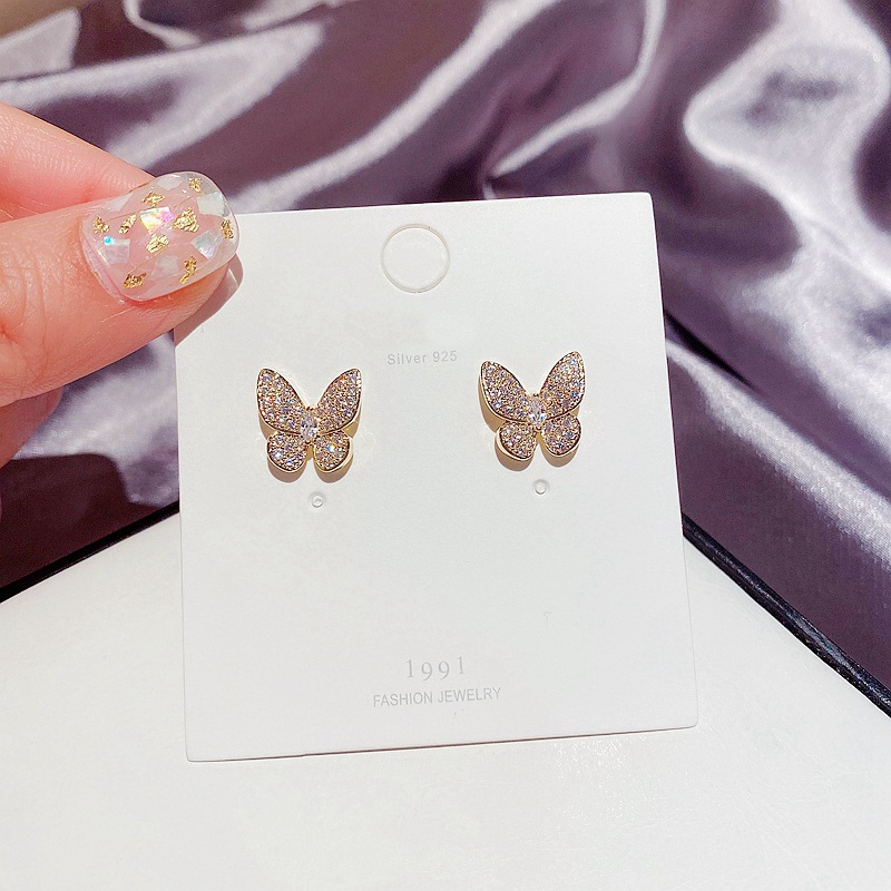 Korean simple zircon microinlaid butterfly earringspicture5