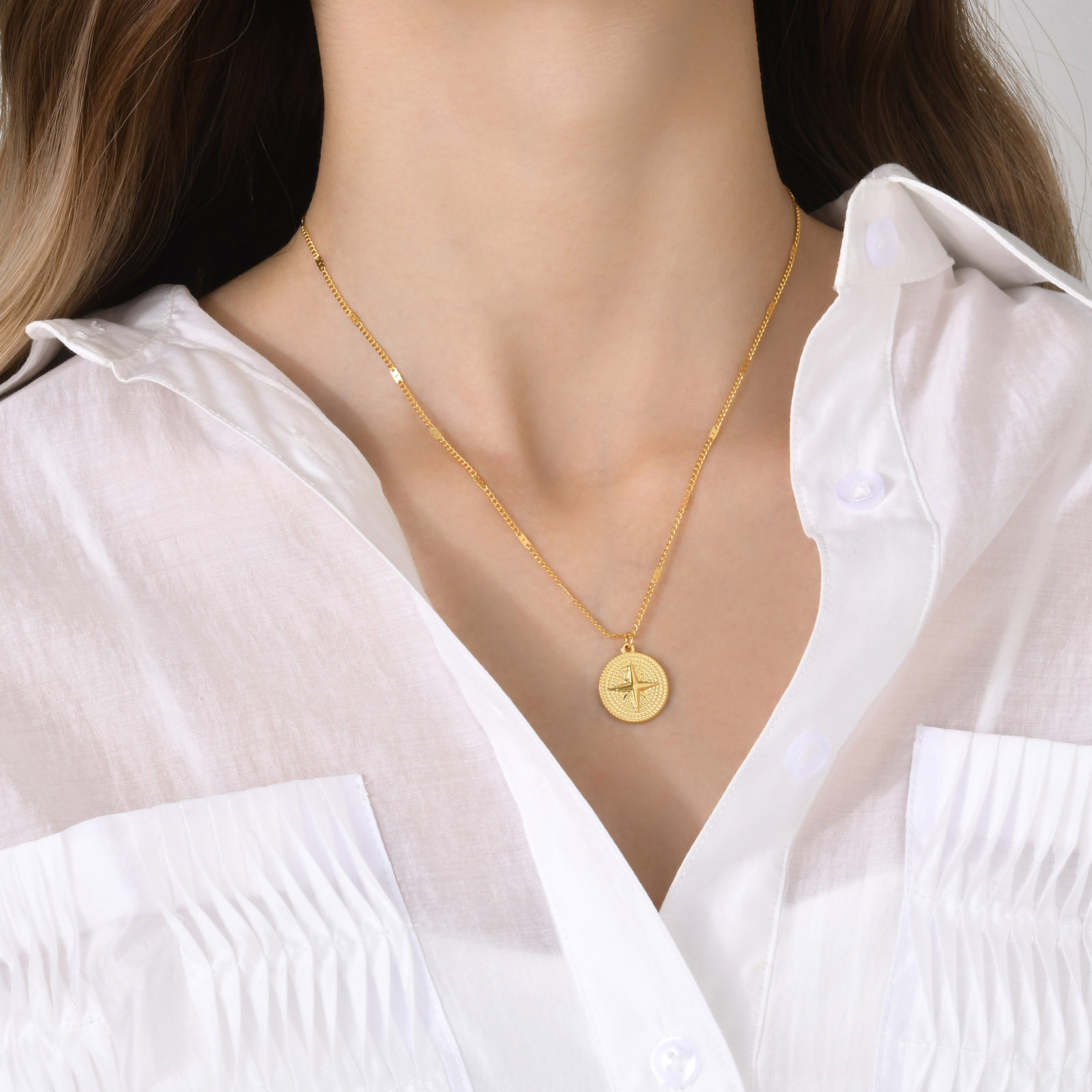 Fashion Round Star Stainless Steel Plating Pendant Necklace 1 Piece