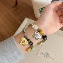 复古手工编织扶桑花手链女小众设计感多用钥匙扣民族风串珠包挂件