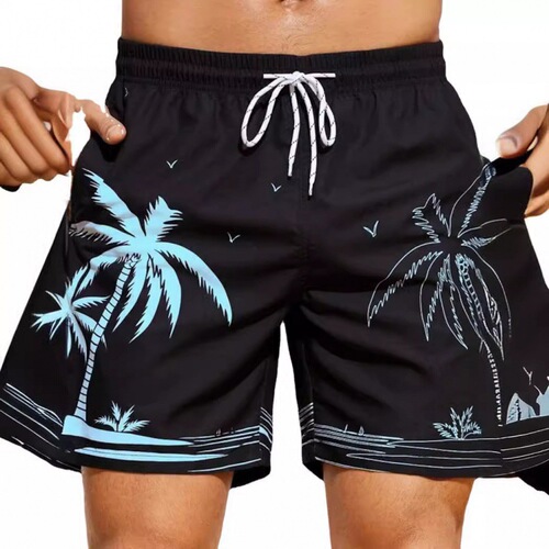 Relaxed European and American Men's Summer Surf Shorts with 3D Printed Cat Pattern Casual Sport Shorts