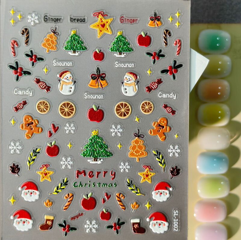 Cross-Border Embossed Christmas Nail Stickers Waterproof 3D Santa Claus Snowman Gingerbread Man Nail Stickers Sl Model
