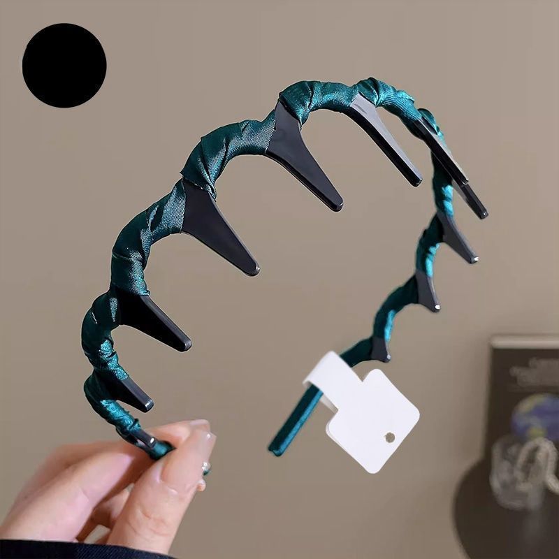 Dulce malla de perlas negras onduladas bandas de cabello para mujeres de alto nivel de sensación de cabello flojo raíz clip de cabello alto cráneo cara pequeña bandas de cabeza