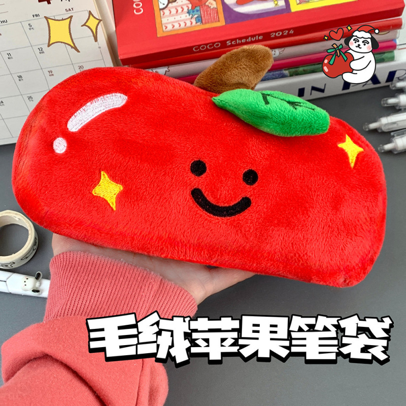 Xiaohongshu レッドアップル両面ぬいぐるみ鉛筆バッグイン大容量文具バッグフルーツ鉛筆バッグ収納袋学生|undefined