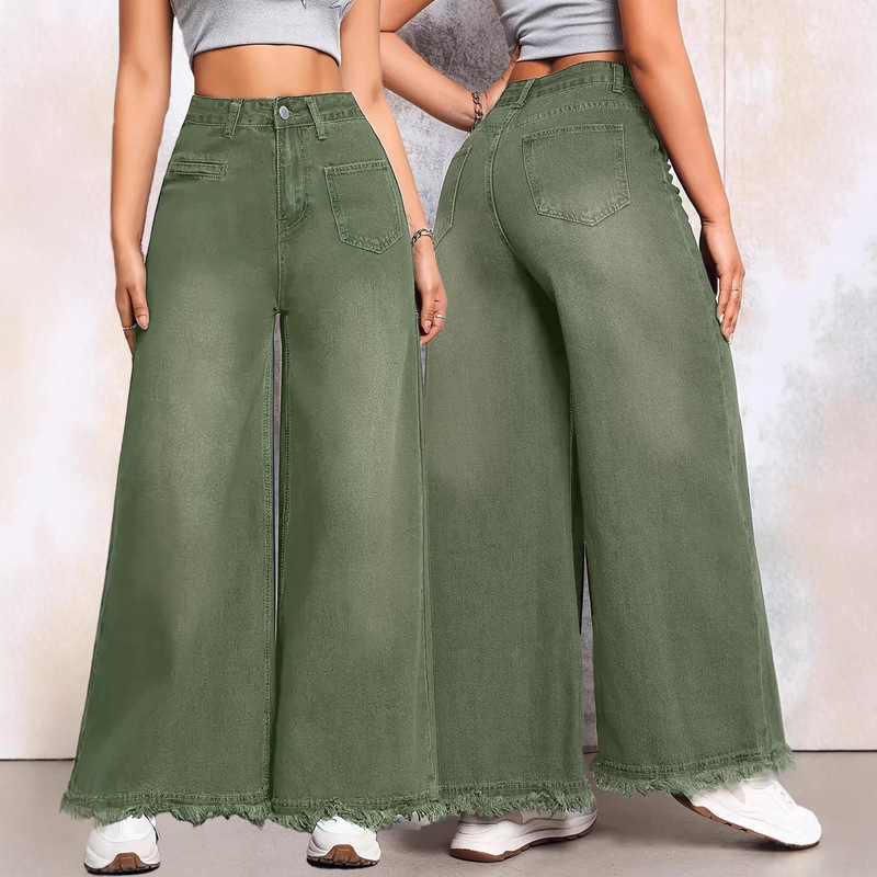 New Cross-Border Foreign Trade Amazon Independent Site Loose-Fitting Slimming Women's Wide-Leg Straight Jeans Cropped Pants New Cross-Border Foreign Trade Amazon Independent Site Loose-Fitting Slimming Women's Wide-Leg Straight Jeans Cropped Pants