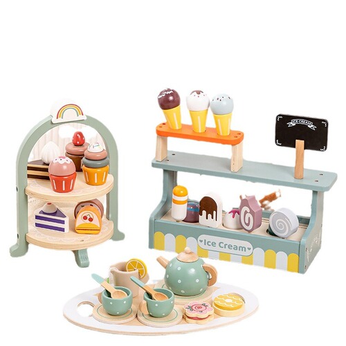 Children's simulated play house tea set and dessert set Kindergarten playground role play early education wooden toys