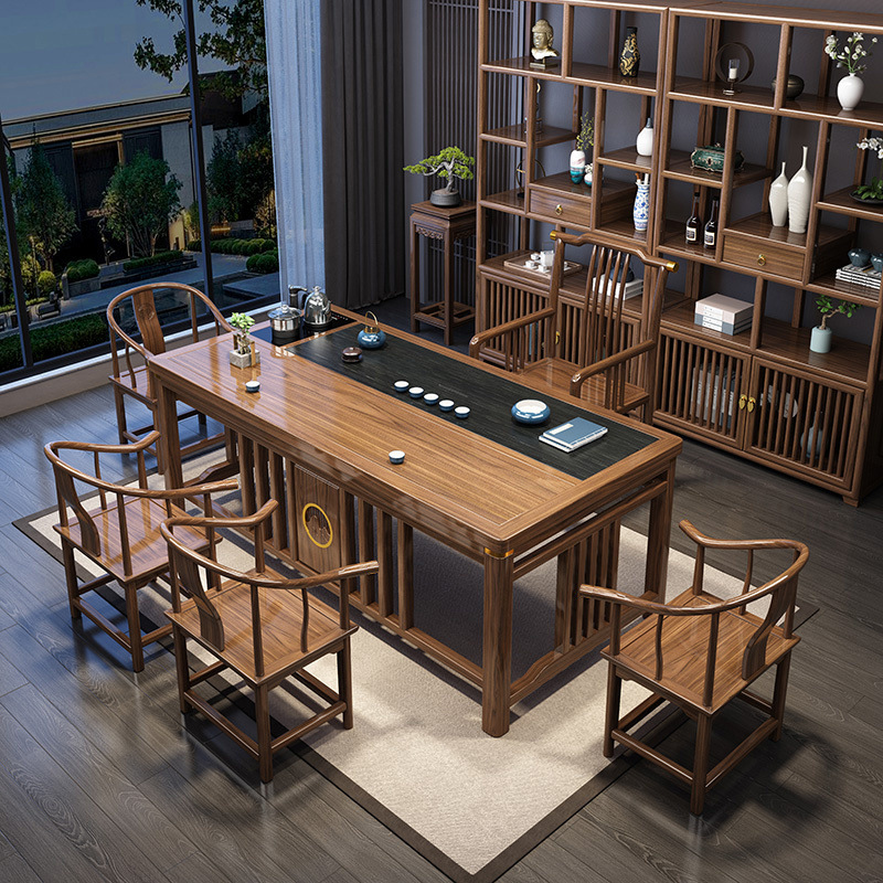 Nuevo estilo chino de madera sólida mesa de té silla combinación de mesa de té doméstica de oficina en un conjunto completo de mesa de té de kung fu mesa de té