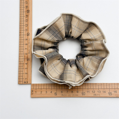 Early autumn retro French lace double-layer plaid large intestine hair ring American college style brown hair rope