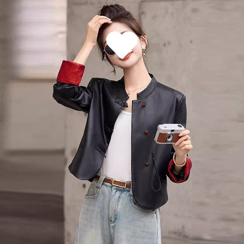 新中式皮衣外套女2025春秋新款短款中国风设计气|undefined