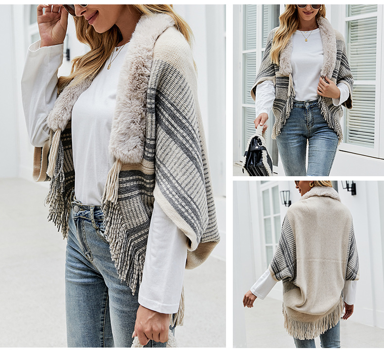 fur collar tassel knitted cardigan nihaostyles clothing wholesale NSMMY90329