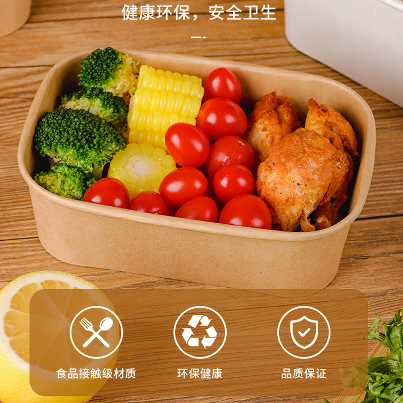 Caja de almuerzo desechable caja de almuerzo de papel kraft rectangular con tapa caja de Bento de fruta de tazón de ensalada de comida ligera con caja de embalaje
