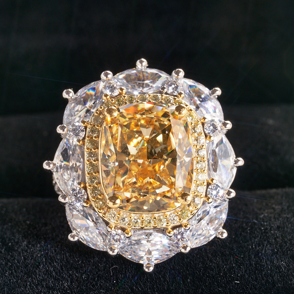 8 quilates de alto carbono diamante con incrustaciones de plata esterlina anillo 3EX corte Super Flash transfronterizo Venta caliente hembra Rosa anillo de diamantes