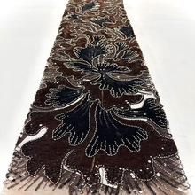 新款植绒珠管亮片刺绣网纱布料高档婚纱晚礼服面料beads lace 5码