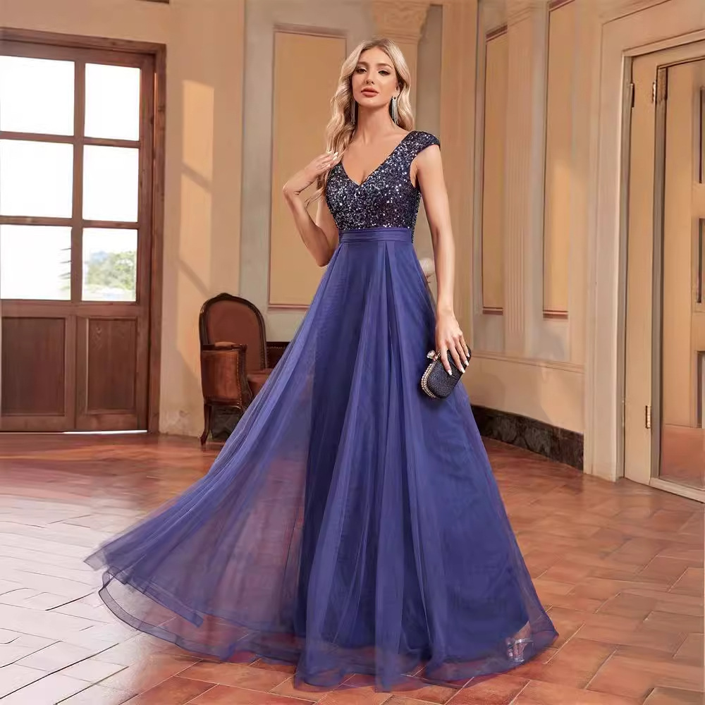 AliExpress eBay vestido de noche 2025 nuevos hombros sexy vestido largo temperamento modelo vestido delgado mujer