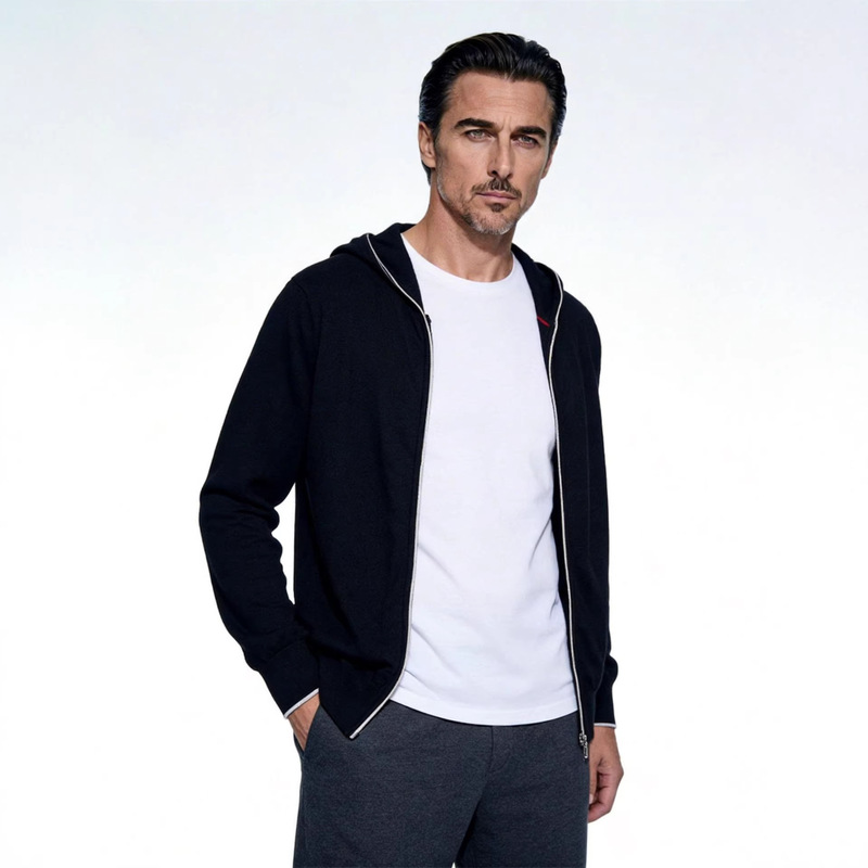 Lp Same Style Men's Hooded Cardigan Sweater 85% Cotton 15% Cashmere Thick Style Comfortable and Warm 31710