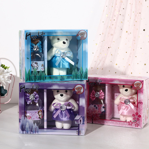 Bear wishing bottle set gift box glitter with note bow couple birthday gift glass star bottle
