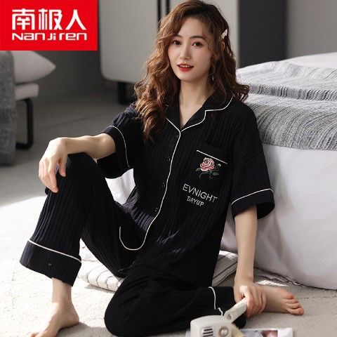 100% pijamas pantalones de algodón de manga corta de verano para mujer cardigan más el tamaño de algodón suelto ropa de casa de dos piezas