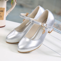 Children's Leather High Heel Princess Shoes Spring and Autumn New Korean Version Girls' Crystal Performance Shoes