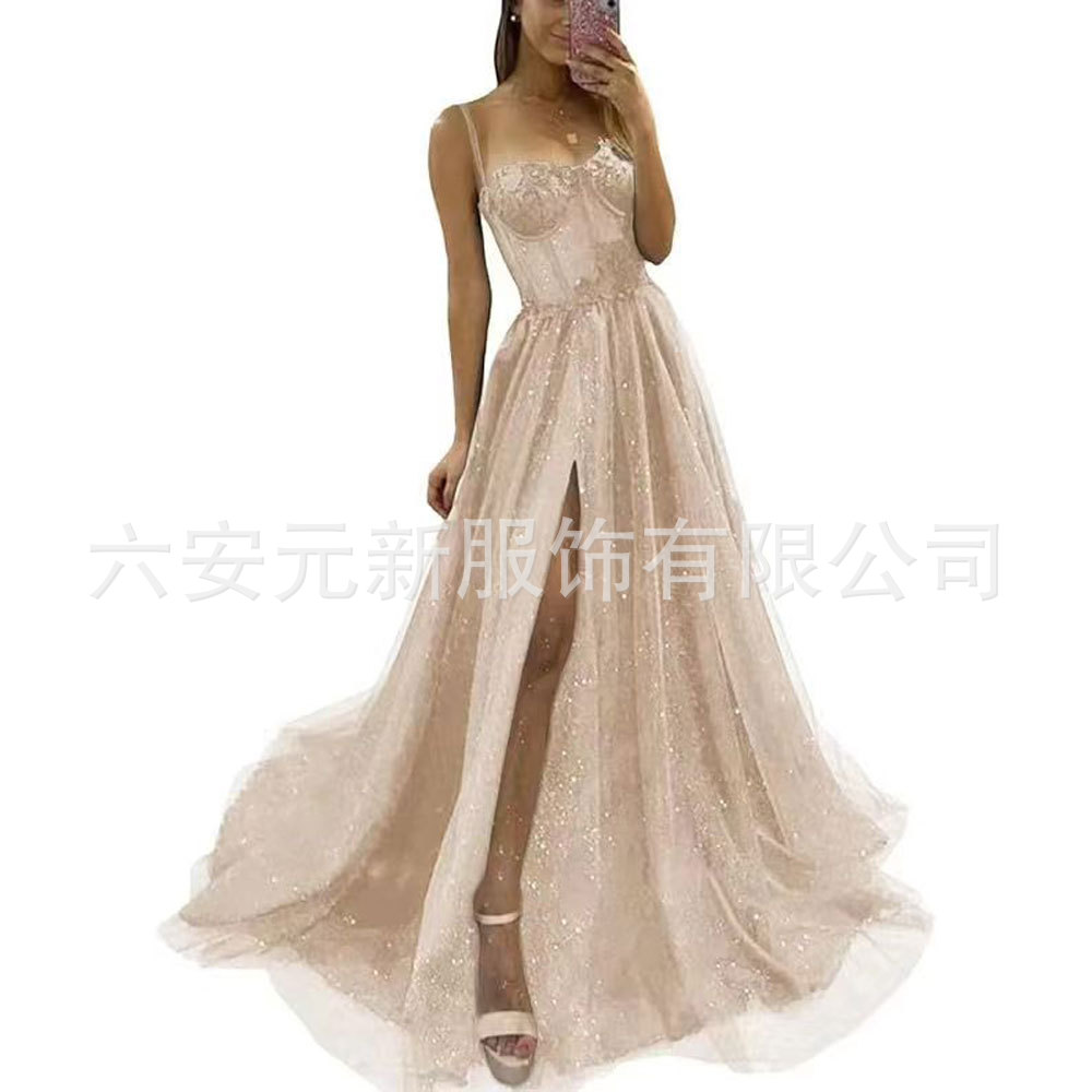 Europa y América del comercio exterior Amazon AliExpress deseo sexy nuevo largo elegante sexy negro adelgazamiento split vestido image 11