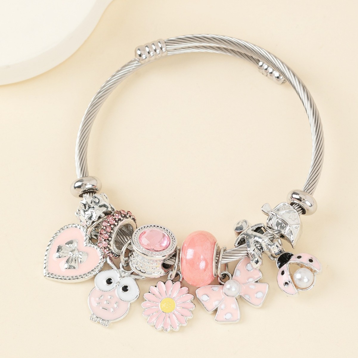 Pulsera Panjia-Pulsera de explosión transfronteriza de bricolaje Rosa goteando aceite búho girasol lazo mariquita joyería image 4