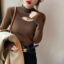 2023秋冬新款打底毛衣女上衣小机性感内搭修身设计感半高领针织衫
