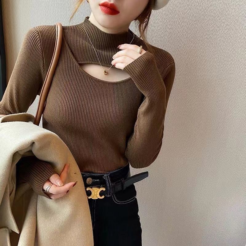 2023秋冬新款打底毛衣女上衣小机性感内搭修身设计感半高领针织衫