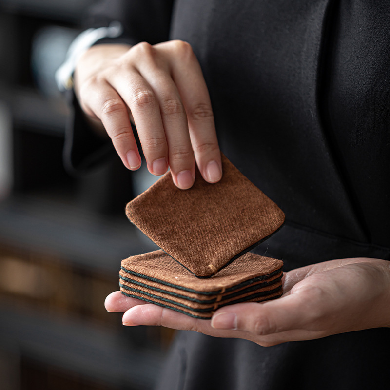 Tea Coaster Zen Grass Tie-Dye Hand-Sewn Tea Ceremony Space Accessories Coaster Square Non-Slip Anti-Scalding Insulation Pad Pot Pad