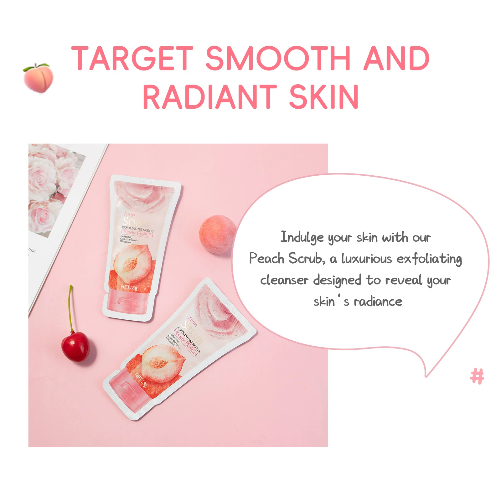 Скрабинг для тела Exfoliating Body Scrub (Fenyi) 8 г — Персик и Мед, очищение пор, контроль за жирностью