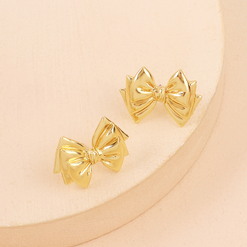 4g Weight Earrings Classification Wedding, Travel Occasion Women'S Gender Gold Color Wholesale Fashion Geometric Multi-layer Bow Alloy Earrings 4