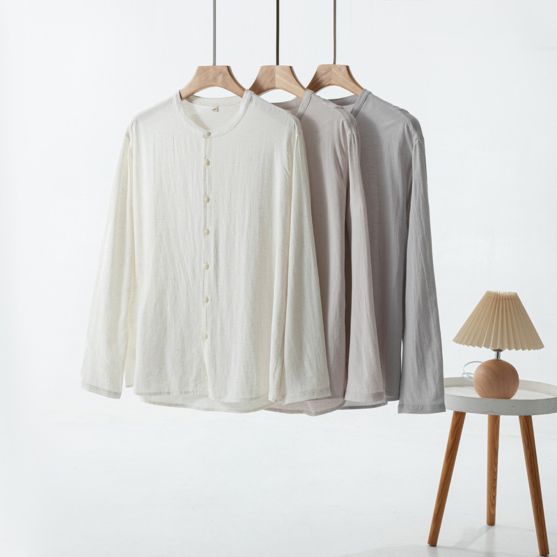 Linen Lyocell Long-Sleeved Shirt for Men and Women, Suitable for Spring and Summer, Thin Sun-Protective Top, Casual and Wearable as Outerwear or Home Wear