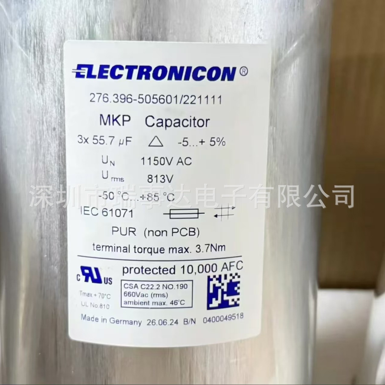276.396-505601/221111 813v3x55.7uF electronicon 电容器 1150v