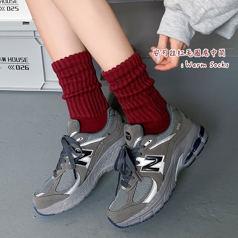 Calcetines de otoño y invierno para mujeres, anillo grueso, pila de calcetines, tubo medio,jk, escuela japonesa, viento, anchor rojo, calentamiento.
