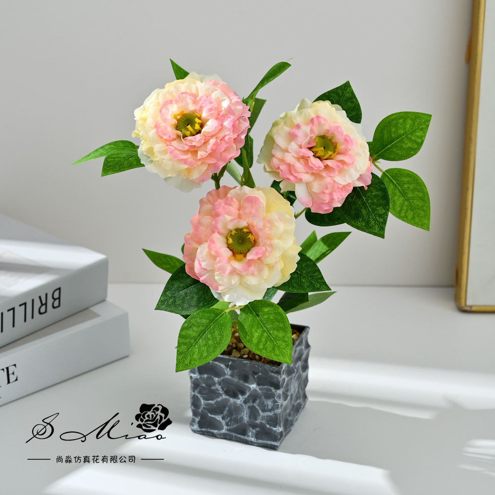 Transfronterizos tres cabezas koi flor bonsai moda imitación maceta flores falsas decoración del hogar fotografía de bodas adornos de flores artificiales