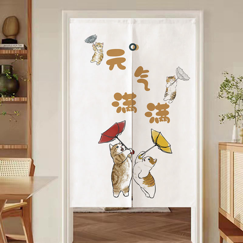 Cartoon Cat Illustration Door Curtain Home Simple Kitchen Bathroom Partition Curtain Bedroom Door Cloth Blocking Hanging Cloth Half Curtain