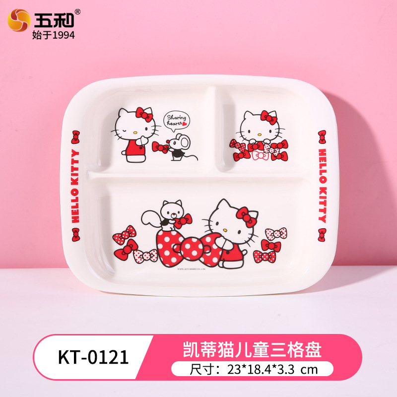 Wuhe rojo Kitty melamina cubiertos Sanrio auténtico anti-caída anti-escaldado creativo de dibujos animados para niños plato tazas de agua