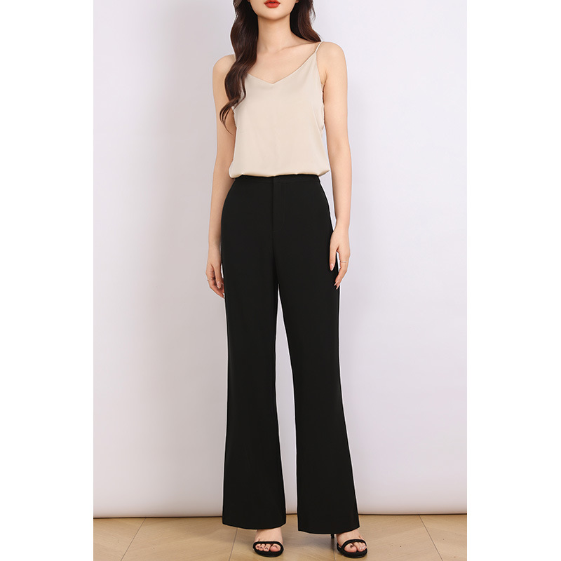 Black High-Waisted Flared Pants for Women, New Spring Style, Slim Fit, Wrinkle-Resistant, Retro Long Casual Bell-Bottom Pants