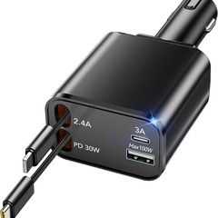 国境を越えた新型車載充電器120W超速充伸縮線四合一シガレット充電器車充電メーカー直販