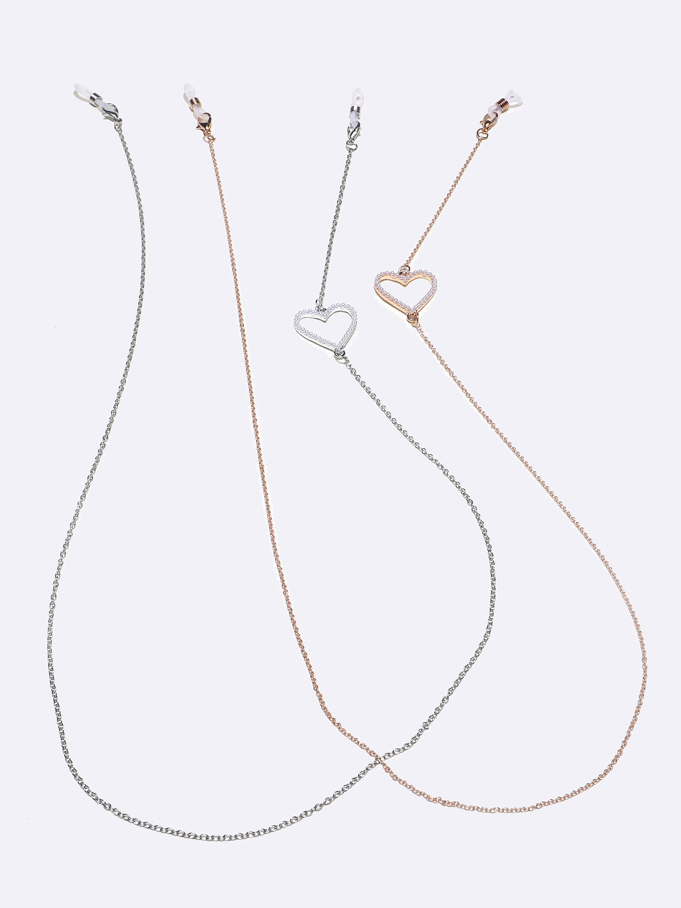 8g Weight Gold, Silver Color Non-slip Accessories Metal Glasses Cord Gold And Silver Peach Heart Rhinestone Pendant Eyeglasses Chain Fashion Manufacturers Cross-border 3