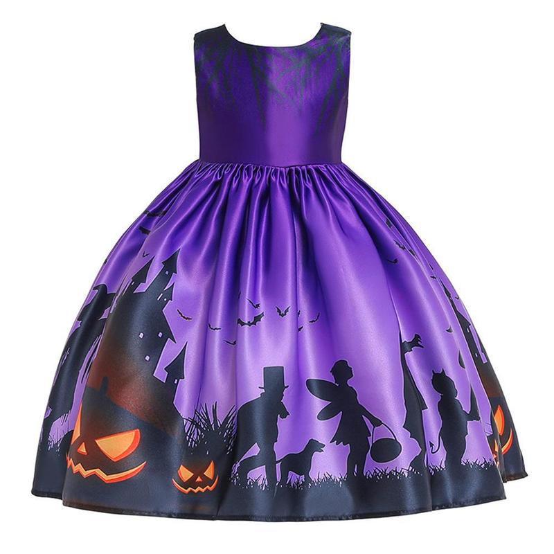ハロウィンドレス 子供用コスプレ衣装 城の魔女プリントプリンセスドレス パーティーコスプレ衣装|undefined