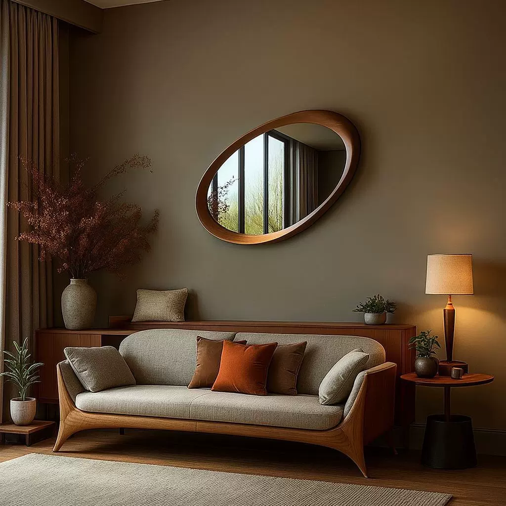 中古风新中式禅意实木异形镜壁挂式家用客厅装饰镜镜子全身镜