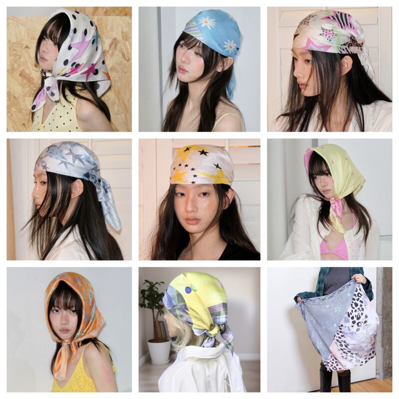 Spring and Summer New European and American Hot Girl Style Trendy Cool Hip-Hop Niche Versatile Silk Scarf Headscarf Decoration Wholesale Headwear for Women