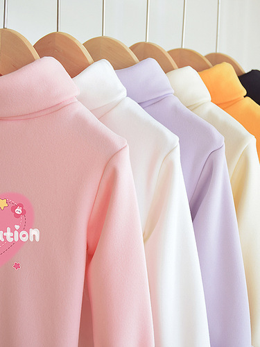 Half-length collar girl's base layer shirt with thermal padding, thickened for autumn and winter 2024 new children's warm top, large child innerwear for winter
