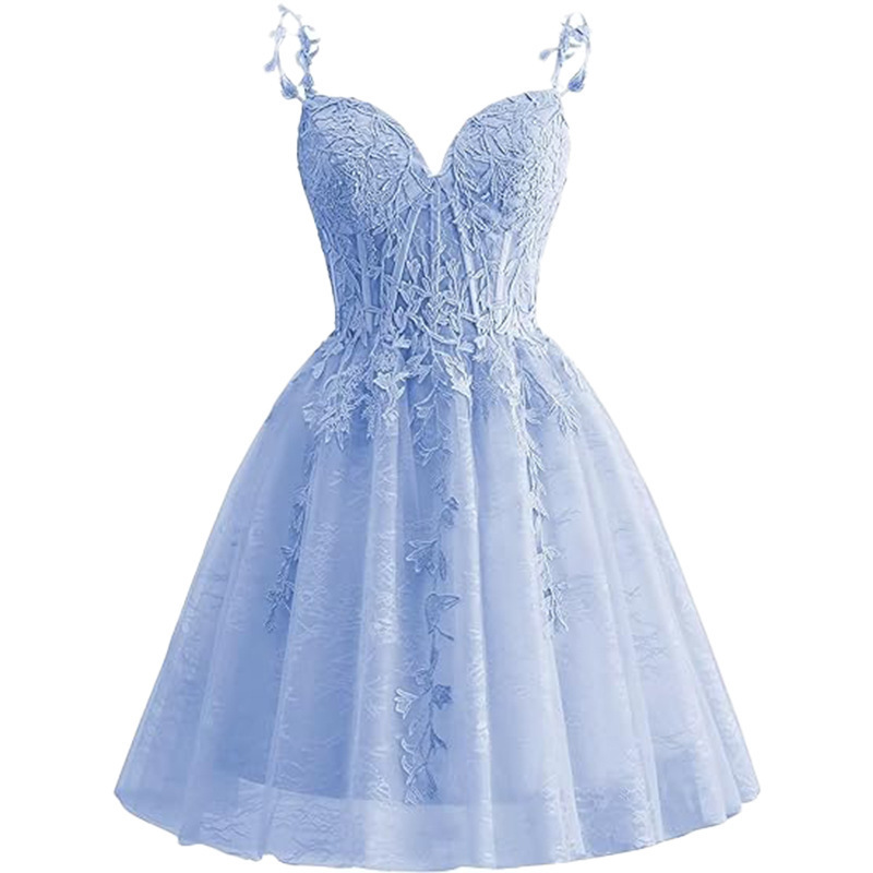 Vestido corto azul de noche transfronterizo de fiesta de cumpleaños vestido de princesa vestido de rendimiento vestido de malla de encaje