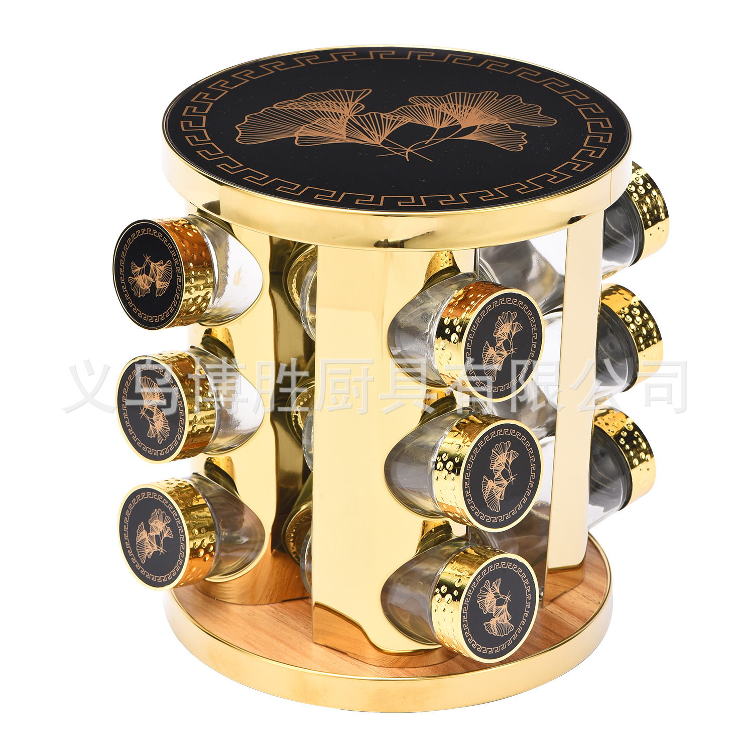 Nuevo juego de especieros giratorios para cocina con diseño de mármol blanco y negro y hoja de arce.